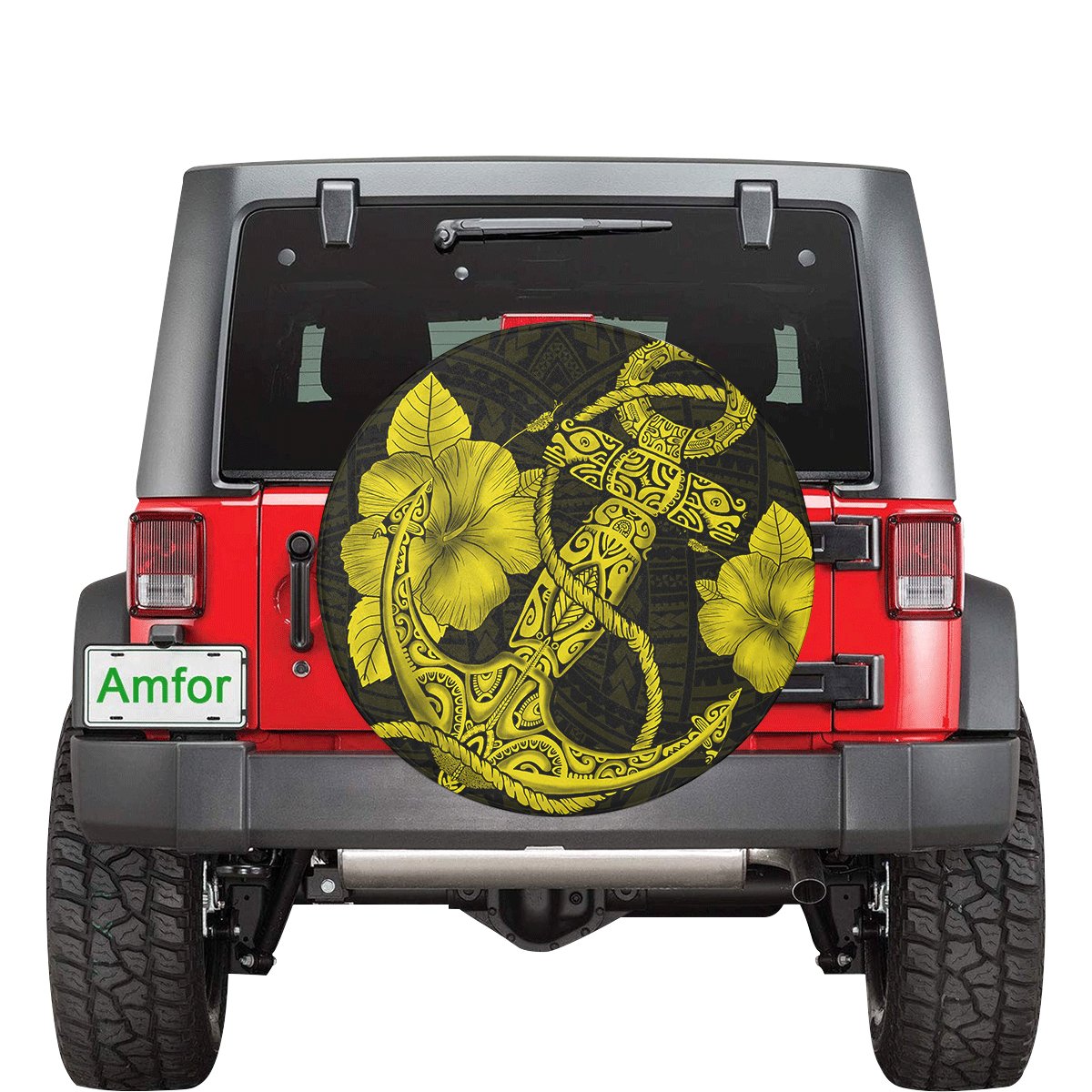 Anchor Poly Tribal Yellow Spare Tire Cover AH Yellow - Polynesian Pride