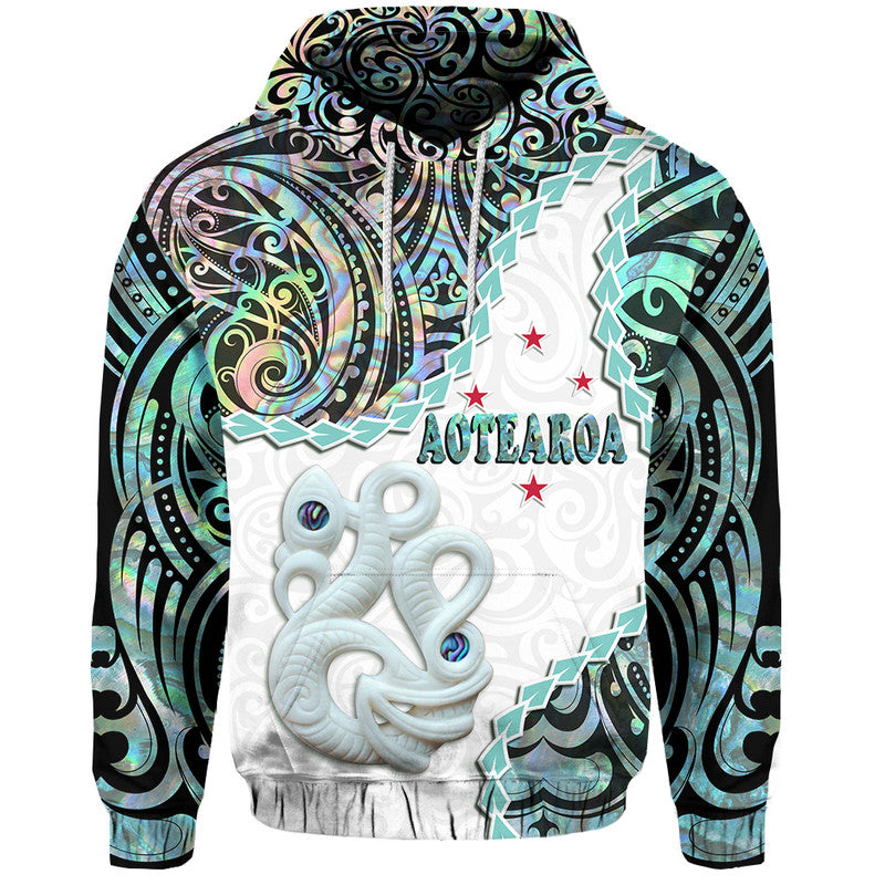 New Zealand Maori Hoodie Aotearoa Manaia Basic Paua Shell Kia Ora LT9 Pullover Hoodie White - Polynesian Pride