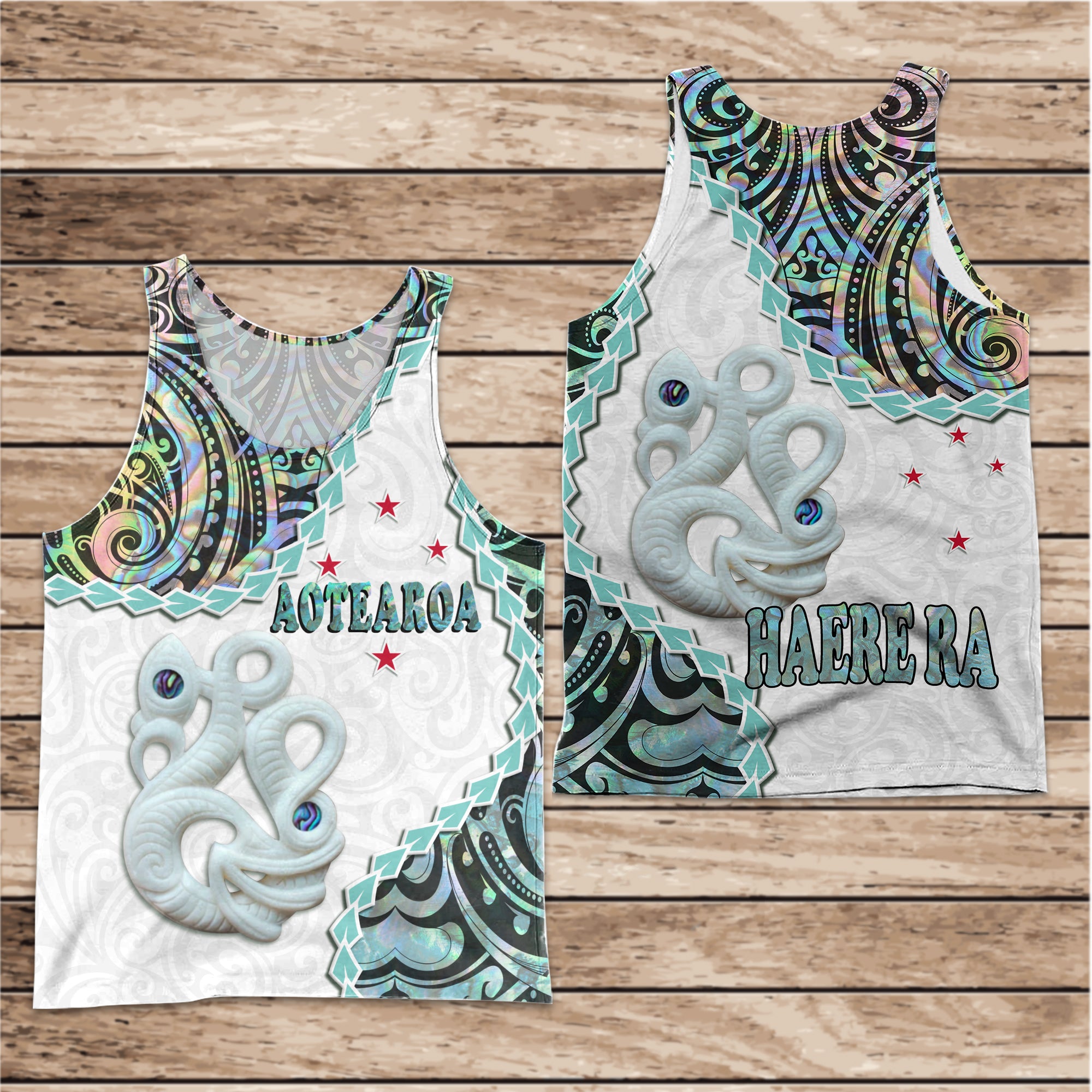 New Zealand Maori Men Tank Top Aotearoa Manaia Basic Paua Shell - Heare Ra LT9 White - Polynesian Pride