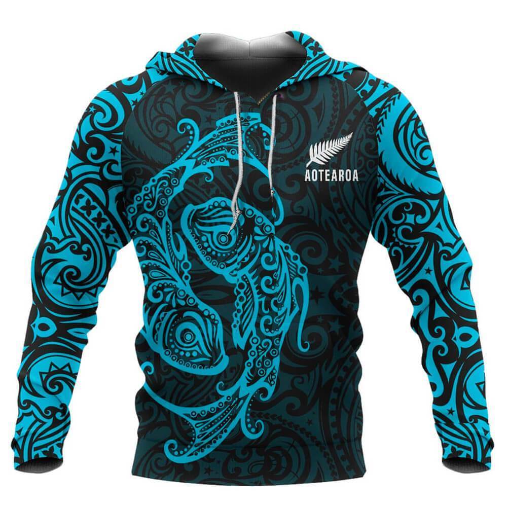 Aotearoa Hoodie Maori Pisces Unisex Blue - Polynesian Pride