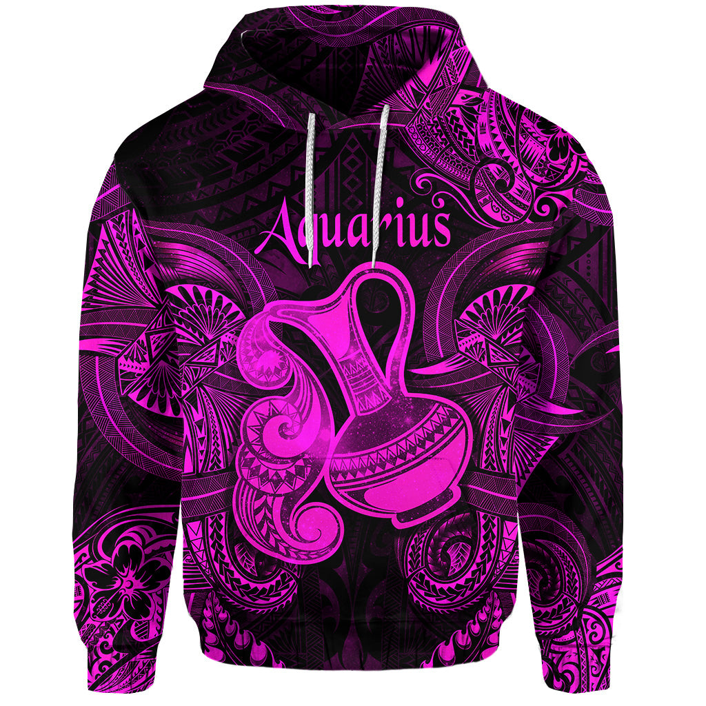 Custom Aquarius Zodiac Polynesian Hoodie Unique Style Pink LT8 - Polynesian Pride