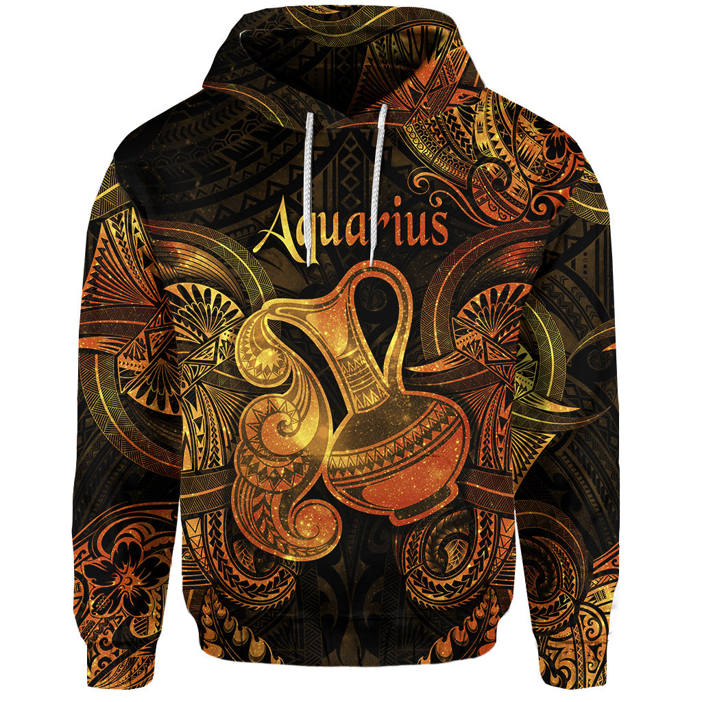 Custom Aquarius Zodiac Polynesian Hoodie Unique Style Gold LT8 - Polynesian Pride