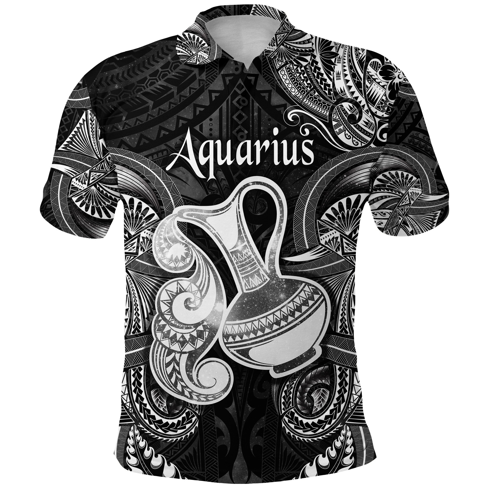 Custom Aquarius Zodiac Polynesian Polo Shirt Unique Style Black LT8 - Polynesian Pride