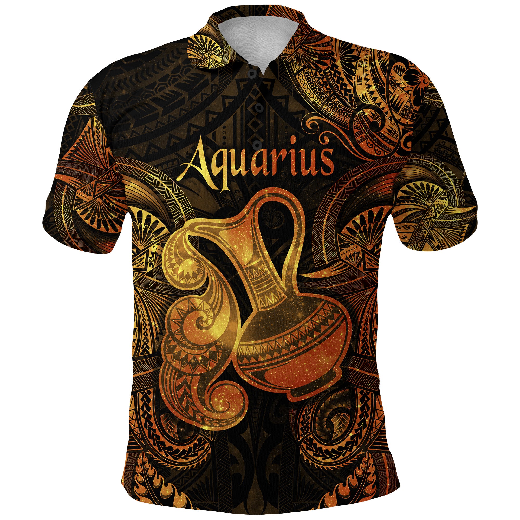 Custom Aquarius Zodiac Polynesian Polo Shirt Unique Style Gold LT8 - Polynesian Pride