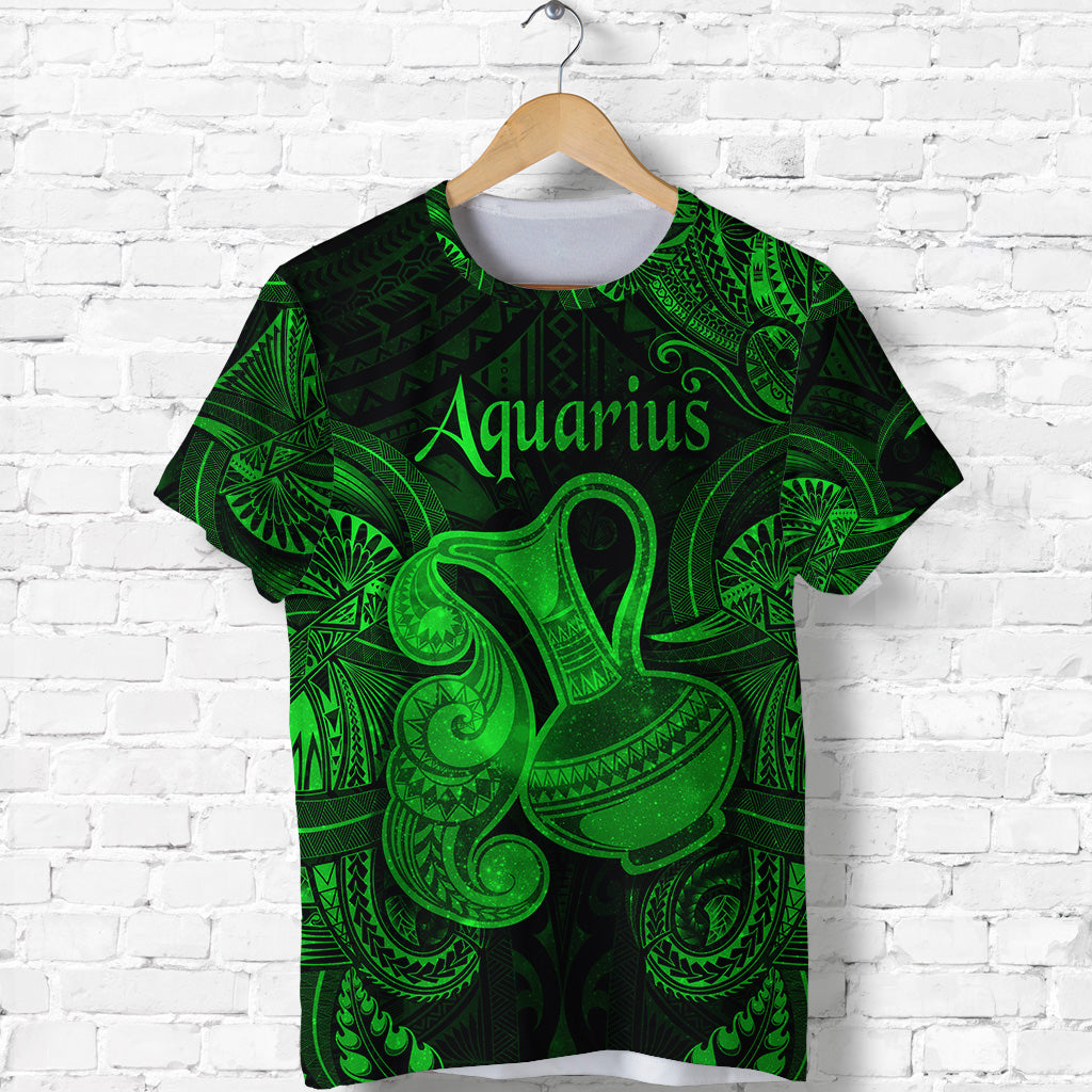 Custom Aquarius Zodiac Polynesian T Shirt Unique Style Green LT8 - Polynesian Pride