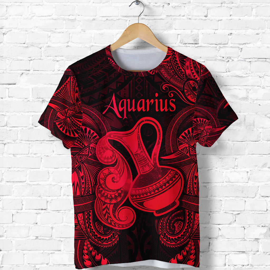 Custom Aquarius Zodiac Polynesian T Shirt Unique Style Red LT8 - Polynesian Pride