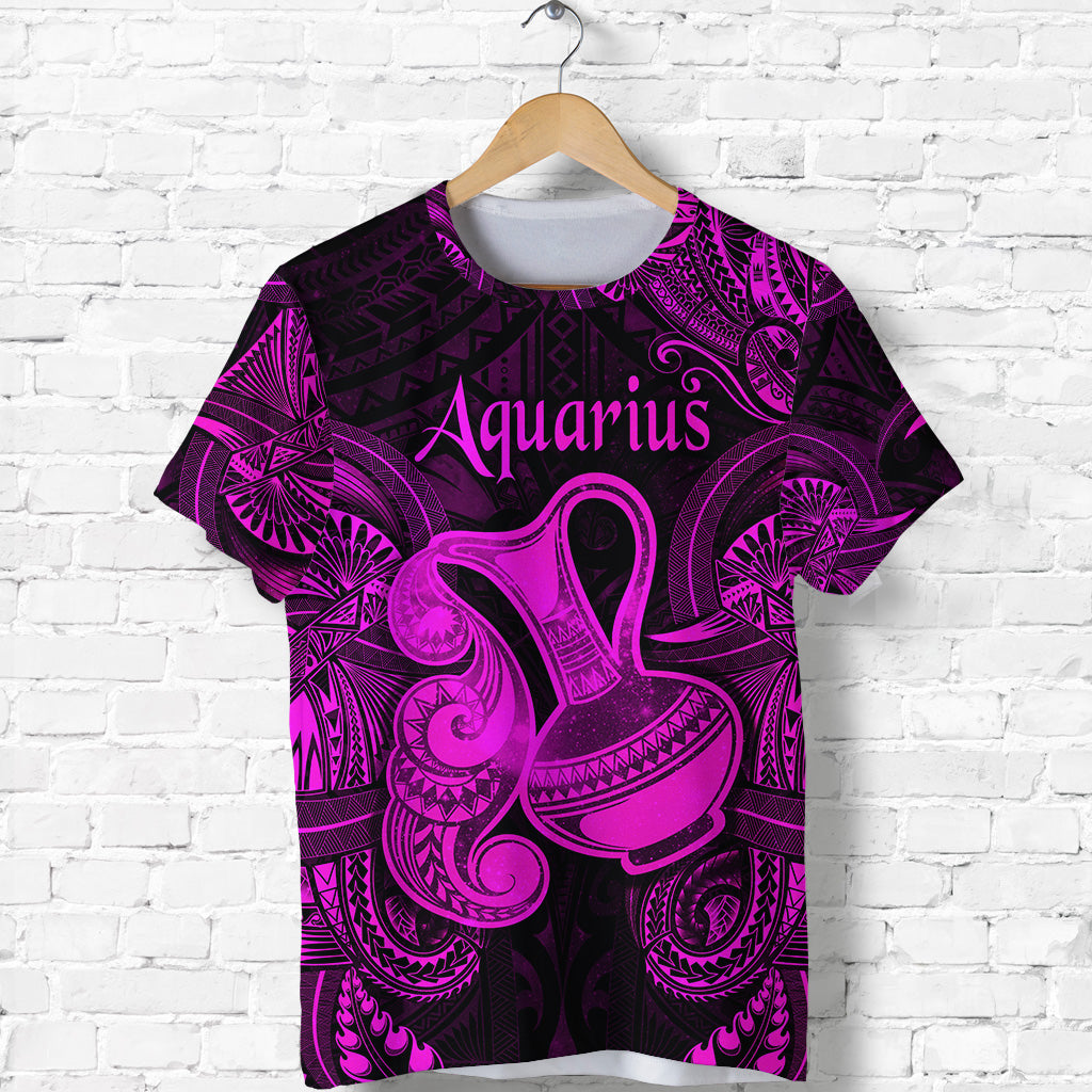 Custom Aquarius Zodiac Polynesian T Shirt Unique Style Pink LT8 - Polynesian Pride