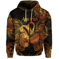 Custom Aquarius Zodiac Polynesian Zip Hoodie Unique Style Gold LT8 - Polynesian Pride