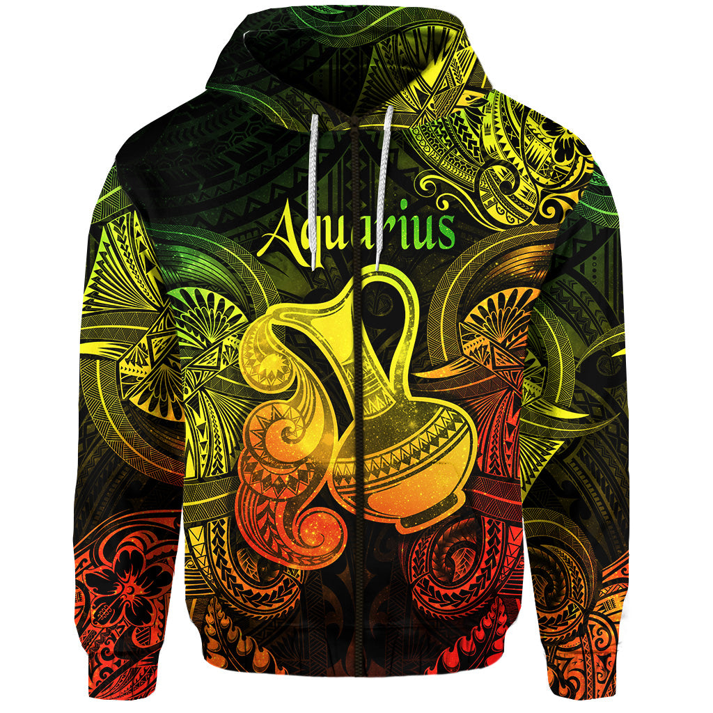 Custom Aquarius Zodiac Polynesian Zip Hoodie Unique Style Reggae LT8 - Polynesian Pride