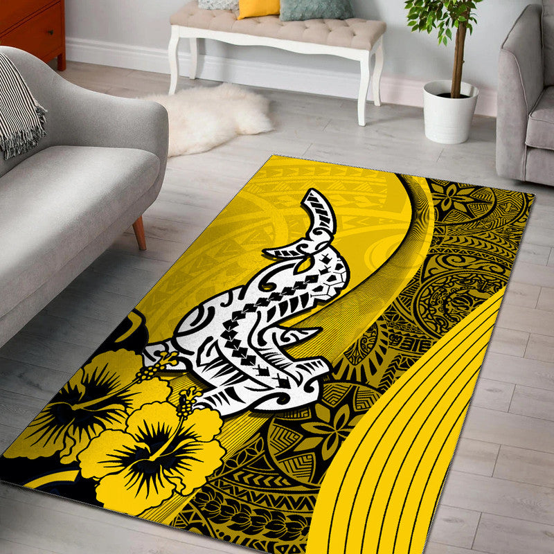 Hawaiian Shark Polynesian Area Rug Vibe Yellow Style LT6 Yellow - Polynesian Pride