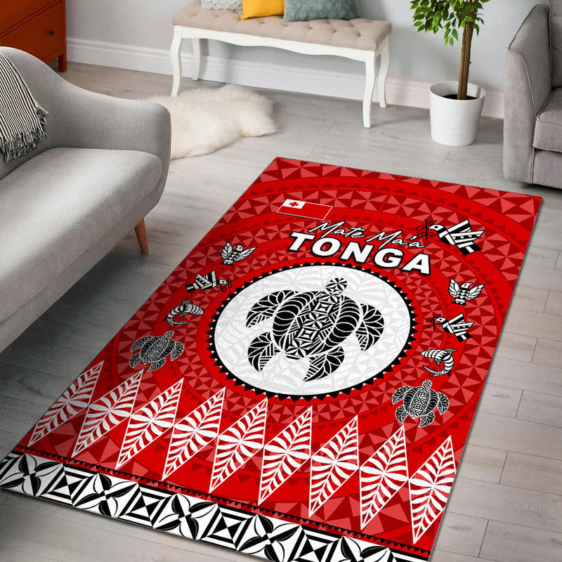 Mate Ma'a Tonga Ngatu Fonu Rugby Area Rug LT6 Red - Polynesian Pride