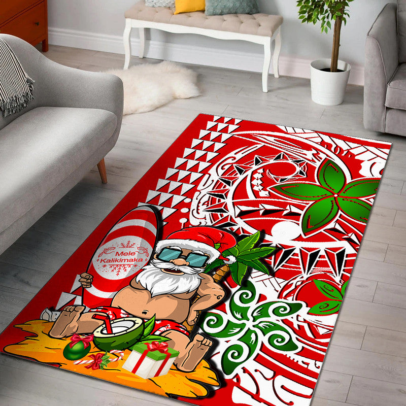 Hawaii Mele Kalikimaka Santa Claus Beach Area Rug LT6 Red - Polynesian Pride