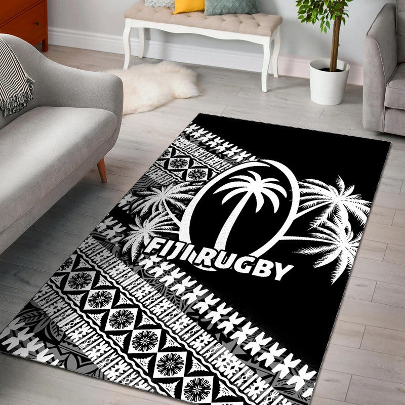 FijI Tapa Rugby Area Rug LT6 Black - Polynesian Pride