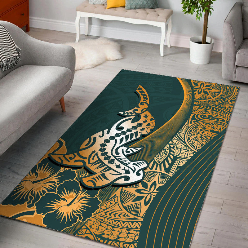 Hawaiian Shark Polynesian Area Rug Vibe Green Style LT6 Green - Polynesian Pride