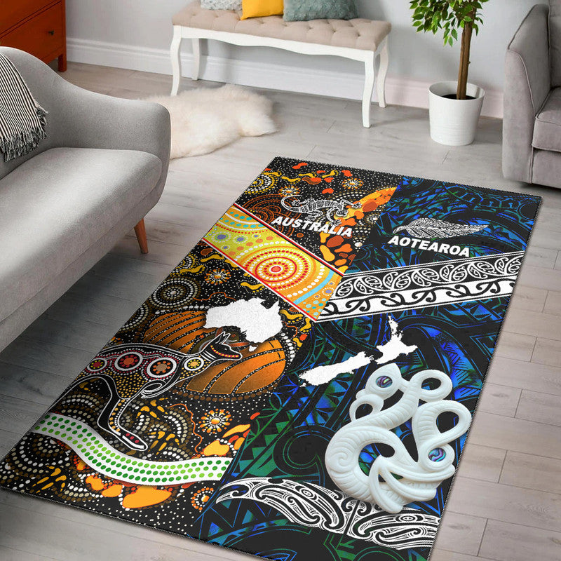 New Zealand Maori Aotearoa And Australia Aboriginal Area Rug Together - Blue LT8 Blue - Polynesian Pride