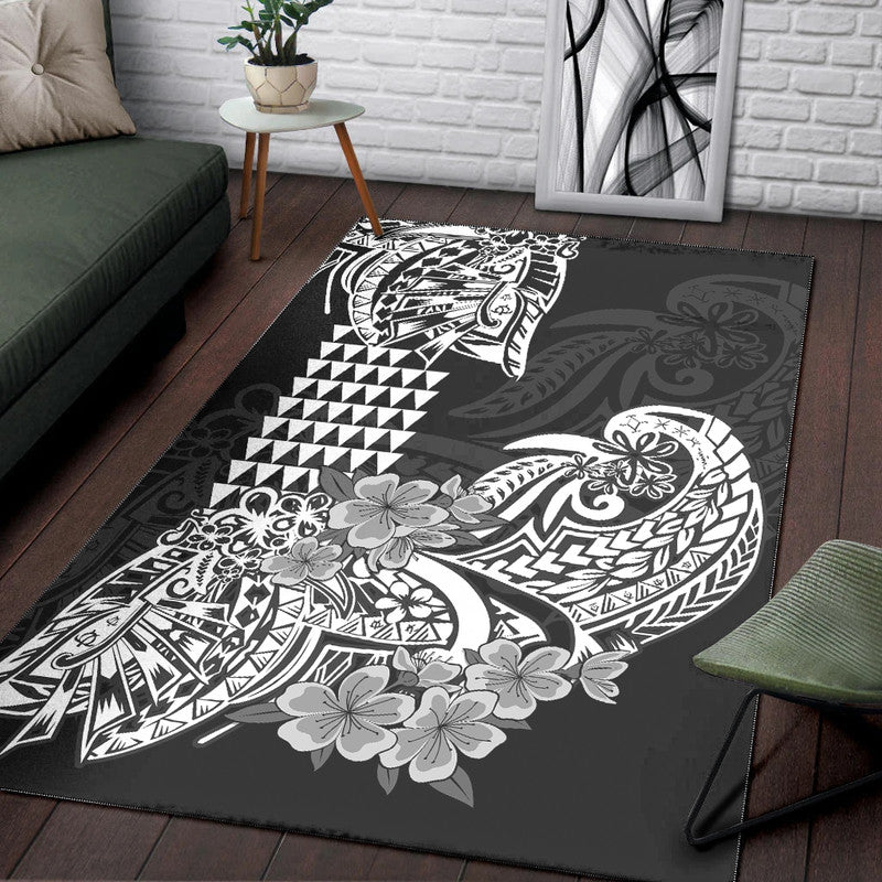 Hawaii Kakau Area Rug Polynesian Floral Tribal Black Version LT9 Black - Polynesian Pride