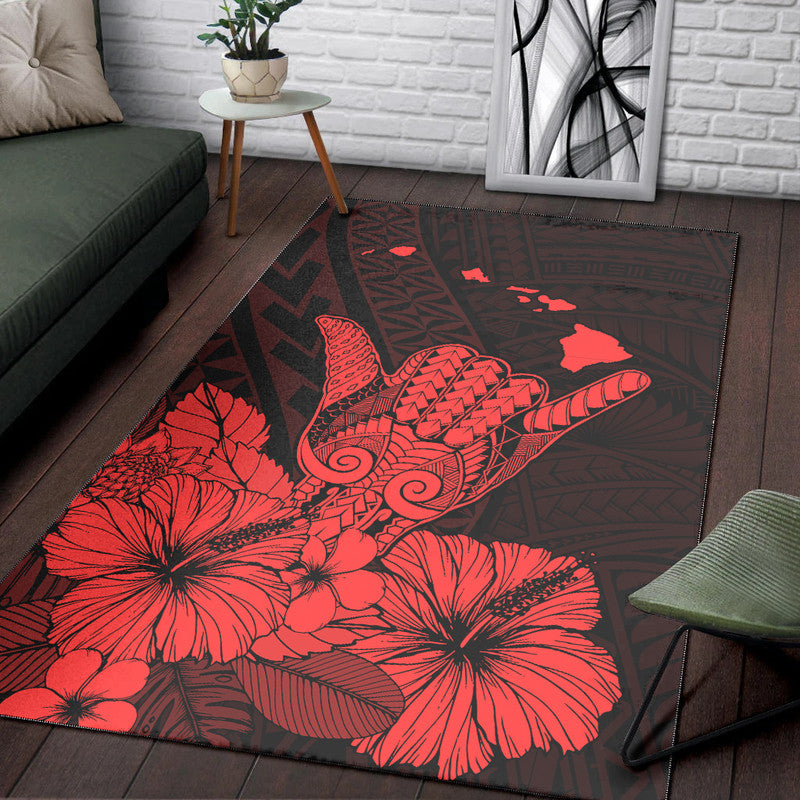 Hawaii Shaka Sign Area Rug Red Version LT9 Red - Polynesian Pride