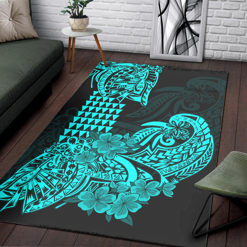 Hawaii Kakau Area Rug Polynesian Floral Tribal Aqua Version LT9 Aqua - Polynesian Pride