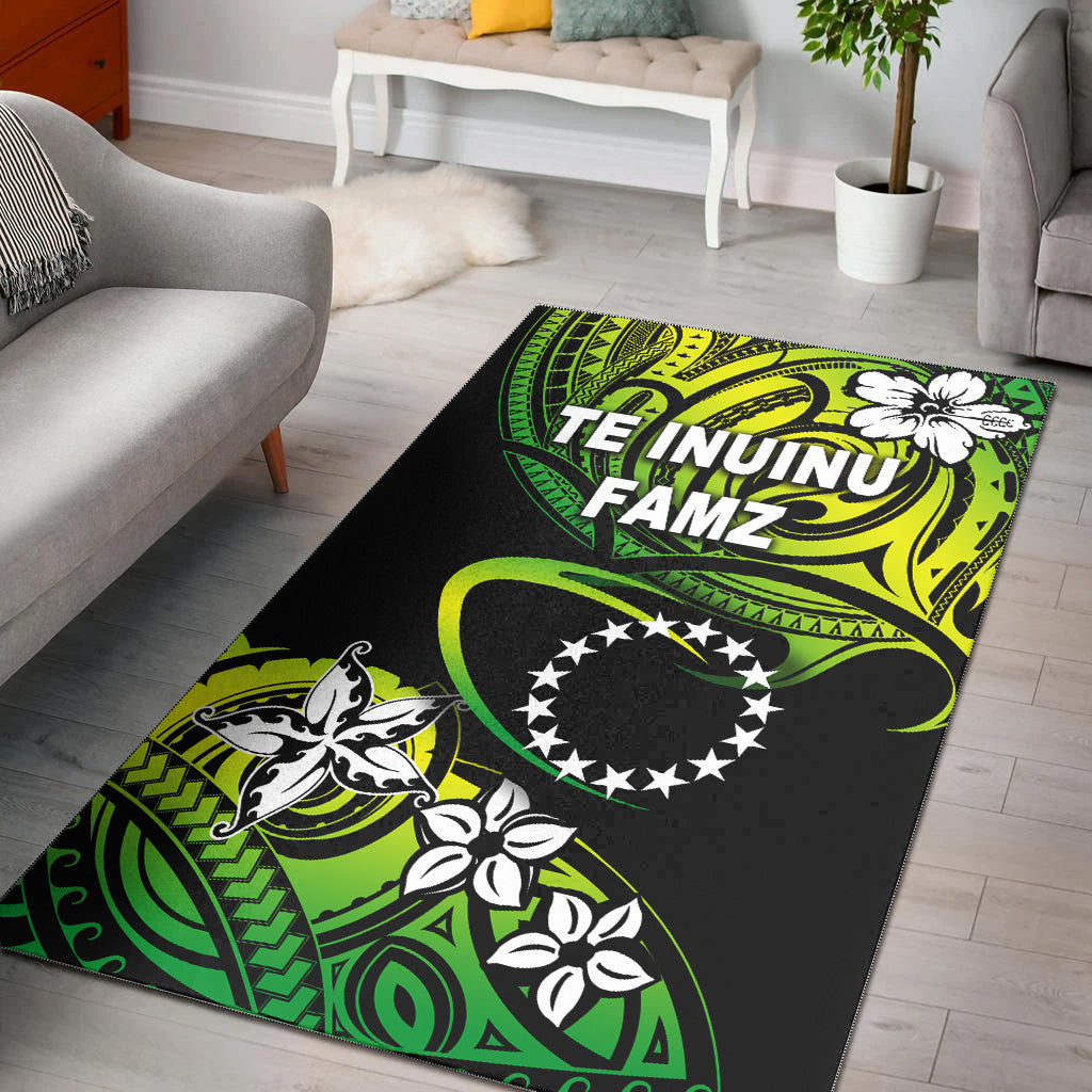 TE INUINU FAMZ - Cook Islands Rugby Area Rug Unique Vibes - Green LT8 Green - Polynesian Pride
