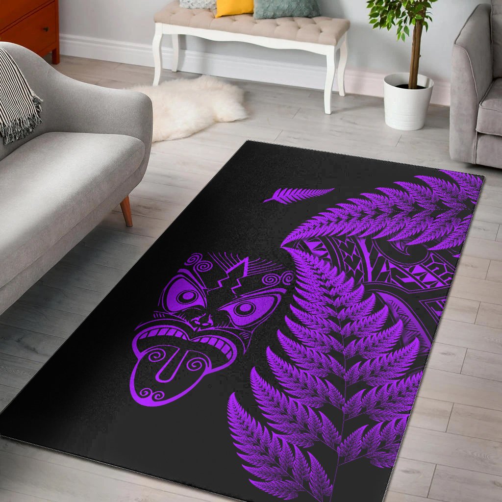 New Zealand Haka Rugby Maori Area Rug Silver Fern Vibes - Purple LT8 - Polynesian Pride