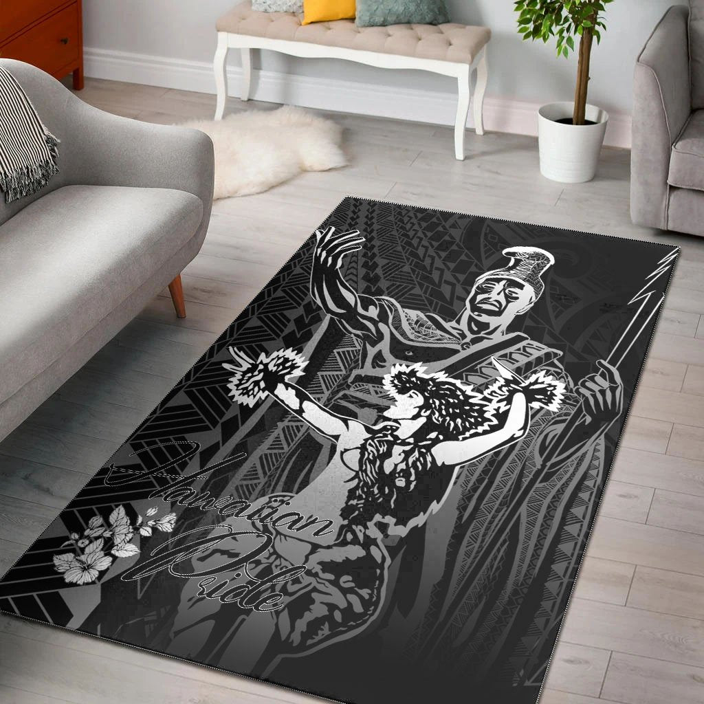 Hawaii Area Rug - King Of Hawaii With Hawaiian Girls White Version Black - Polynesian Pride