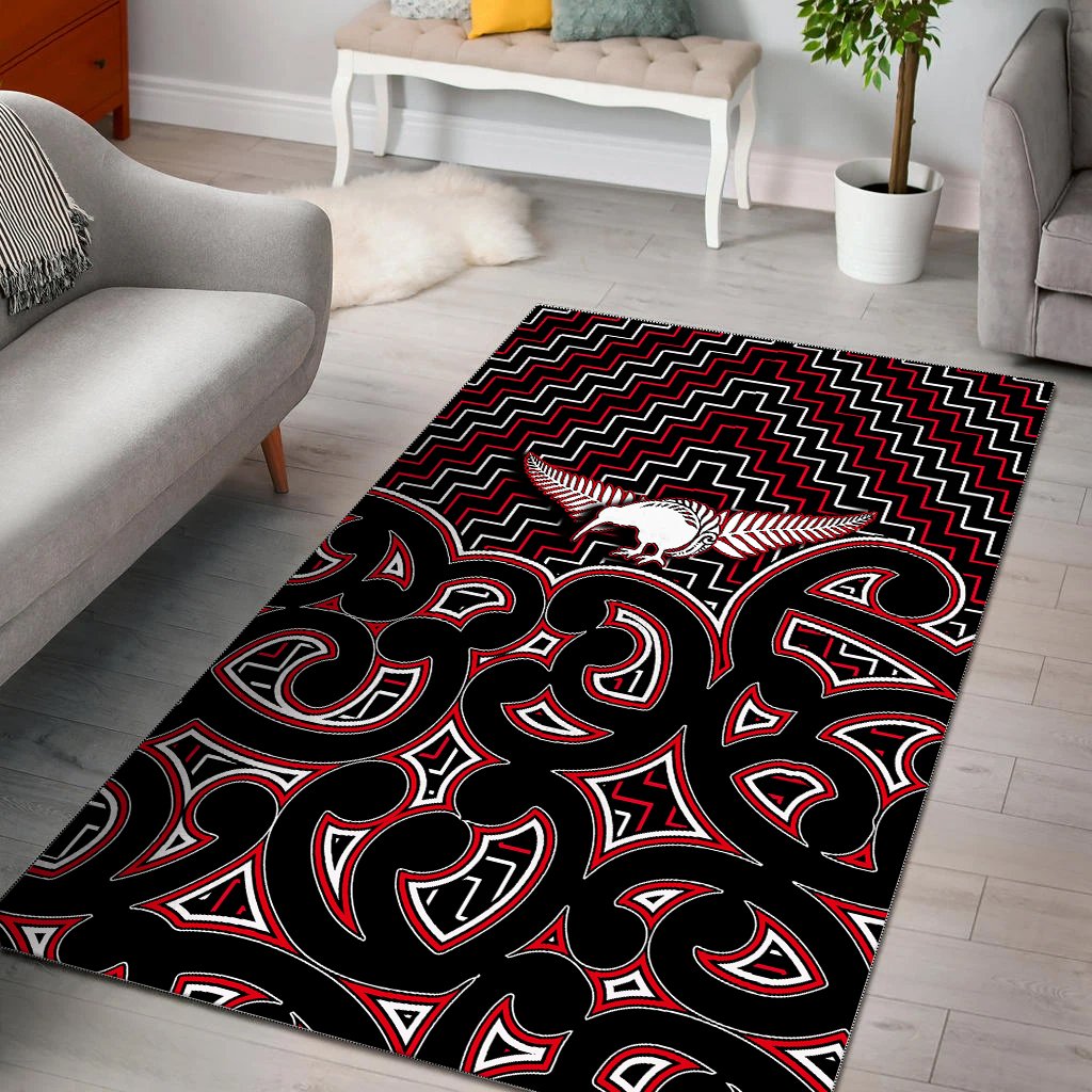 New Zealand Area Rug Maori Graphic Tee patterns Red LT6 Red - Polynesian Pride