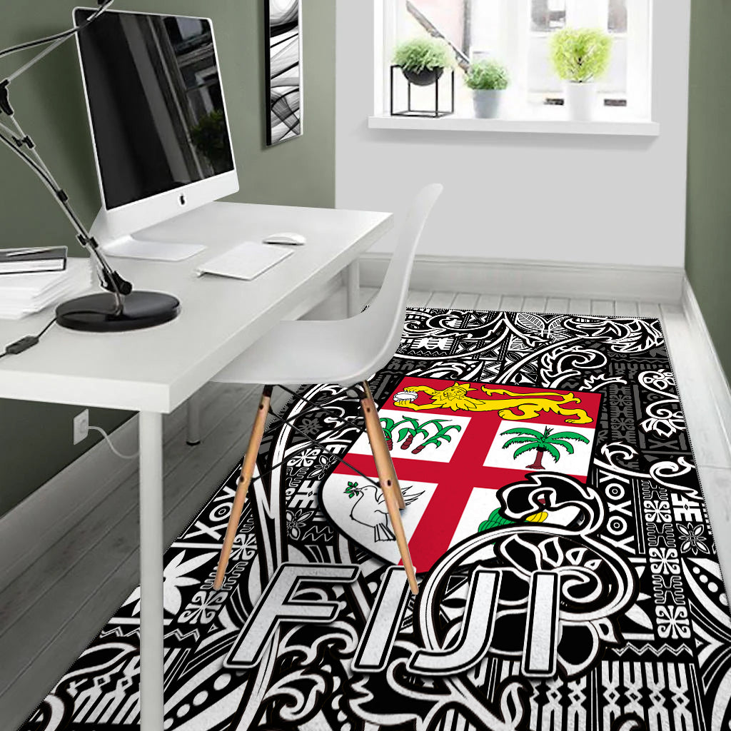 Fiji Area Rug Tapa Patterns White And Black Style LT6 - Polynesian Pride