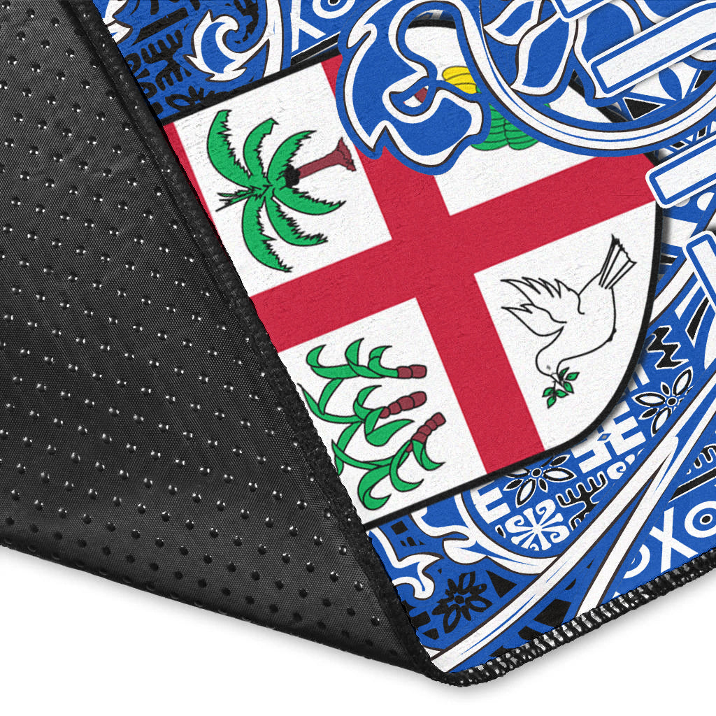 Fiji Area Rug Tapa Patterns White And Blue Style LT6 - Polynesian Pride