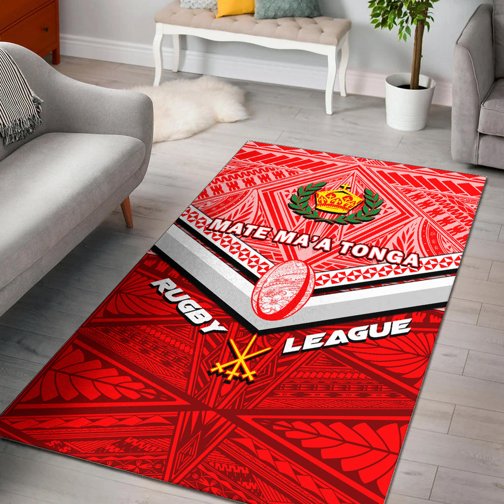 Tonga Rugby Mate Ma'a Tonga Tapa Pattern Area Rug - LT2 - Polynesian Pride
