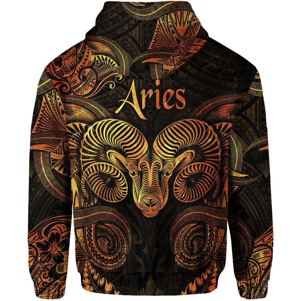 Aries Zodiac Polynesian Zip Hoodie Unique Style Gold LT8 - Polynesian Pride