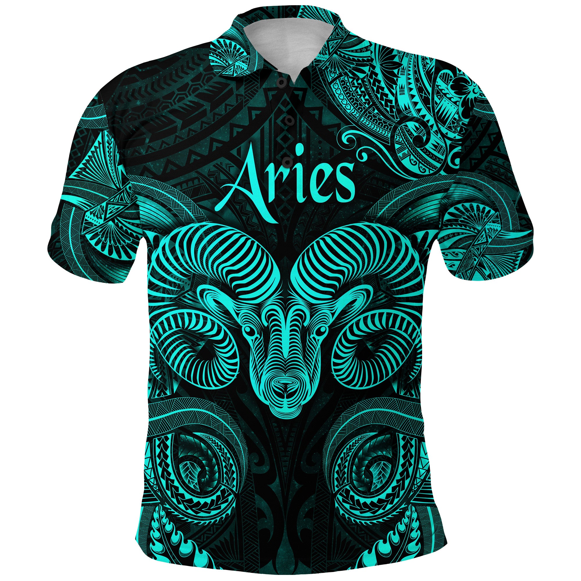 Custom Aries Zodiac Polynesian Polo Shirt Unique Style Turquoise LT8 - Polynesian Pride