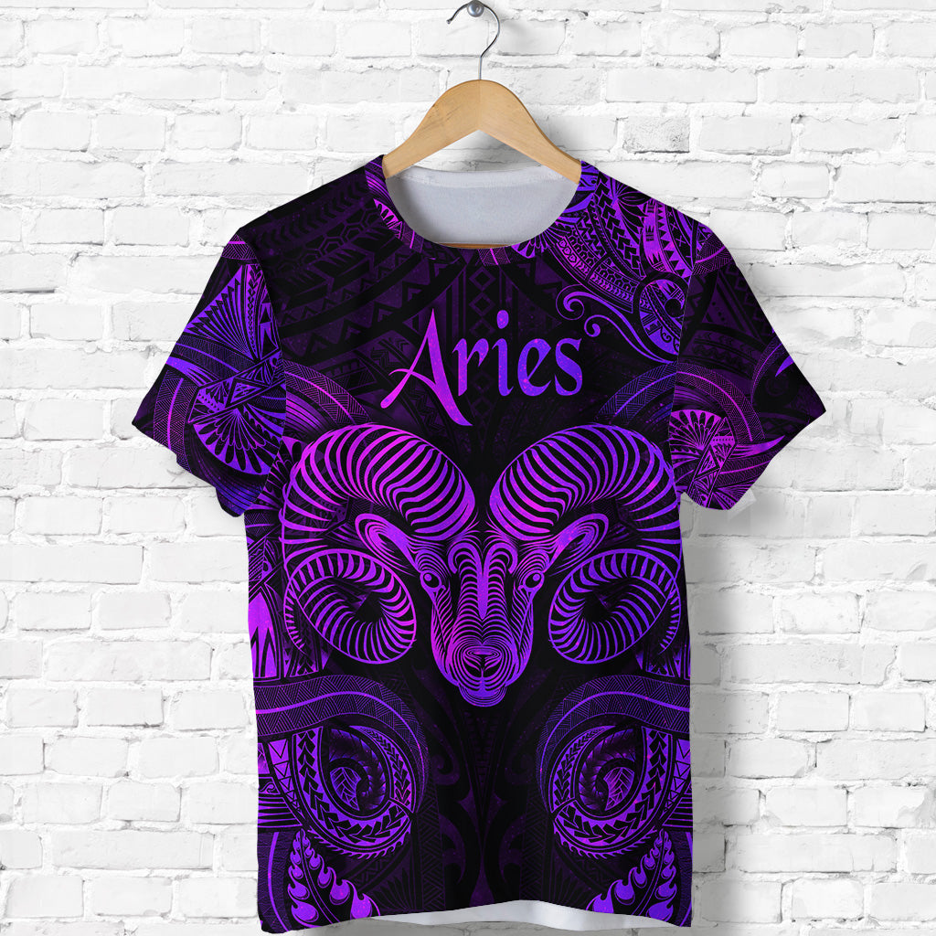 Custom Aries Zodiac Polynesian T Shirt Unique Style Purple LT8 - Polynesian Pride