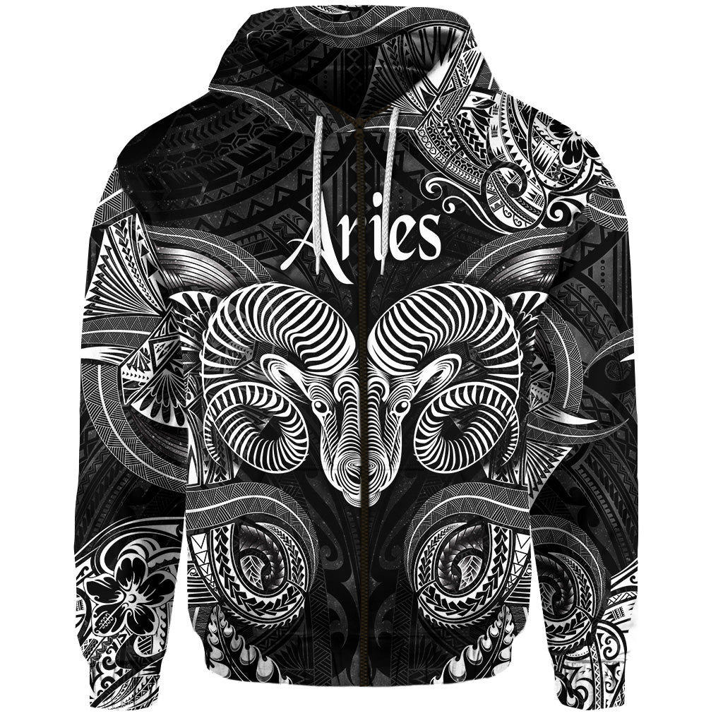 Custom Aries Zodiac Polynesian Zip Hoodie Unique Style Black LT8 - Polynesian Pride