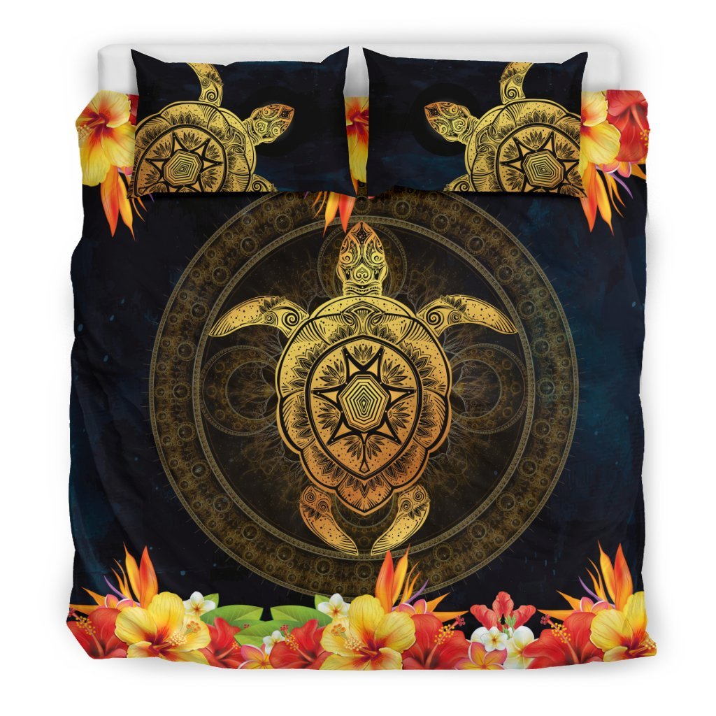 Fiji Duvet Cover Set - Hibiscus Golden Turtle - Polynesian Pride