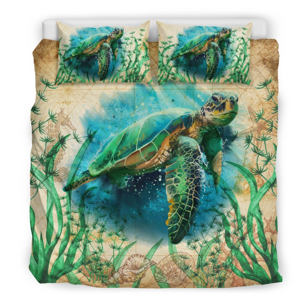 Hawaii Duvet Cover Set - Sea Turtle & Seahorses Snails - Polynesian Pride