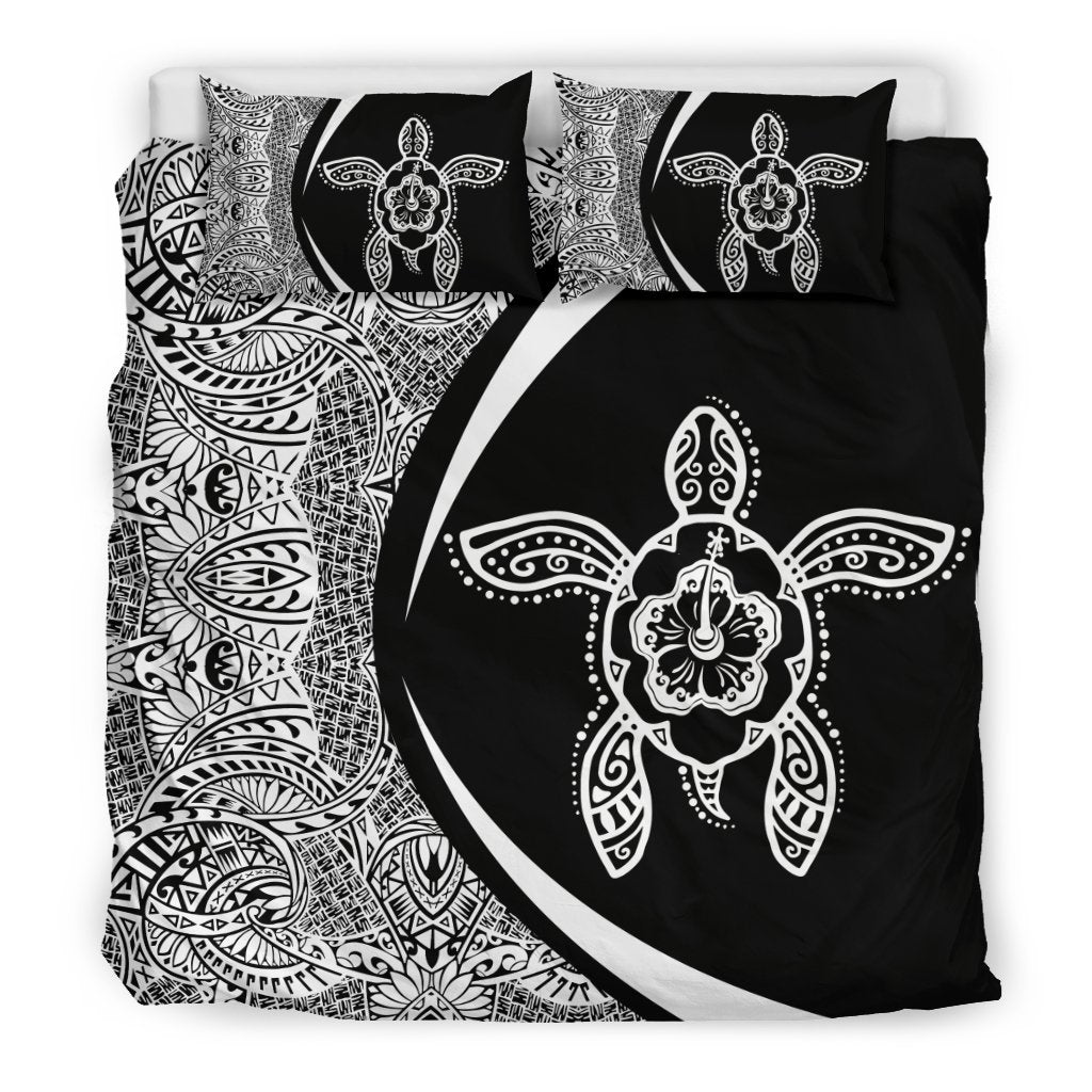 Hawaiian Hibiscus Turtle Polynesian Bedding Set- Circle Style White -AH - Polynesian Pride