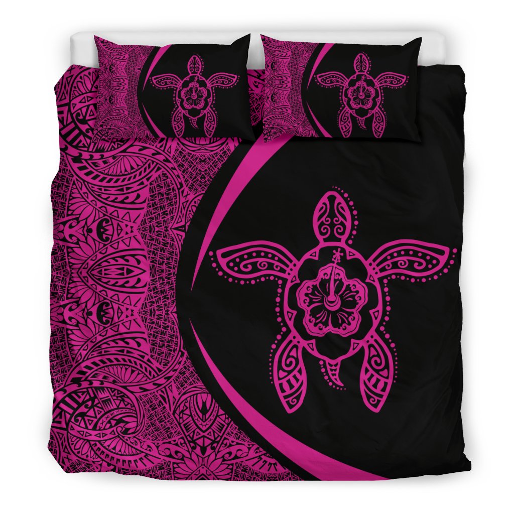 Hawaiian Hibiscus Turtle Polynesian Bedding Set-Circle Style Pink - Polynesian Pride