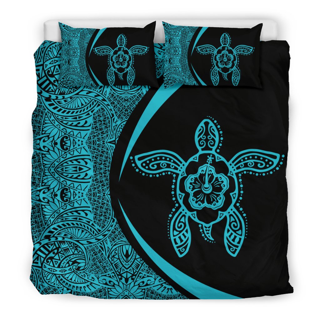 Hawaiian Hibiscus Turtle Polynesian Bedding Set-Circle Style Blue - Polynesian Pride