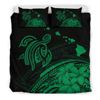 Hawaiian Map Turtle Hibiscus Plumeria Polynesian Bedding Set Green - Polynesian Pride