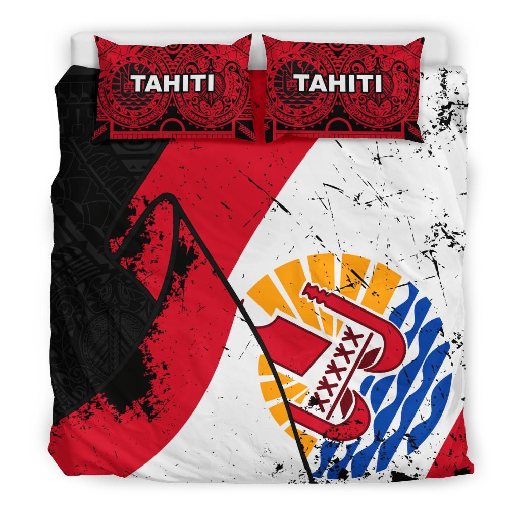 Tahiti Duvet Cover Set - Special Grunge Flag Black - Polynesian Pride