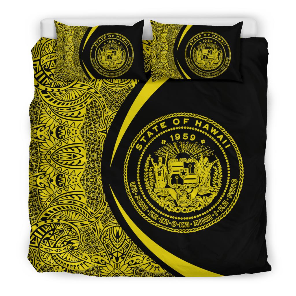 Hawaiian Map Coat Of Arms Polynesian Bedding Set - Circle Style Yellow - Polynesian Pride