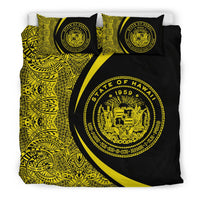 Hawaiian Map Coat Of Arms Polynesian Bedding Set - Circle Style Yellow - Polynesian Pride