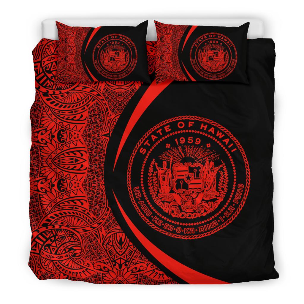 Hawaiian Map Coat Of Arms Polynesian Bedding Set - Circle Style Red - Polynesian Pride