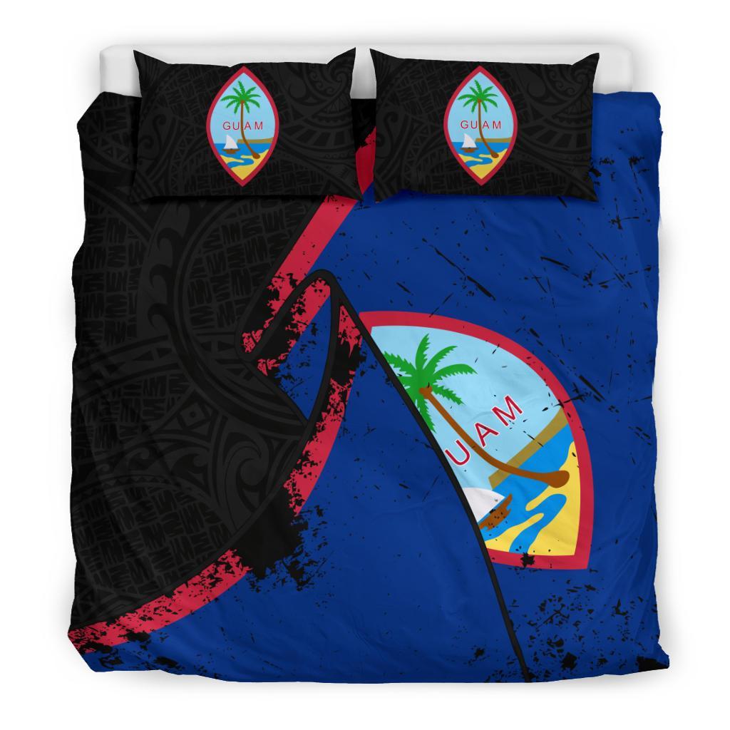 Guam Duvet Cover Set - Special Grunge Flag Black - Polynesian Pride