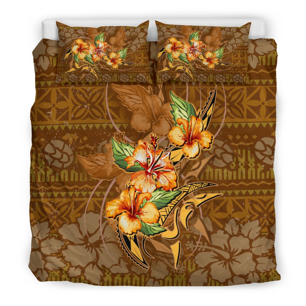 Hawaii Duvet Cover Set - Hibiscus Flower Vintage Style Brown - Polynesian Pride