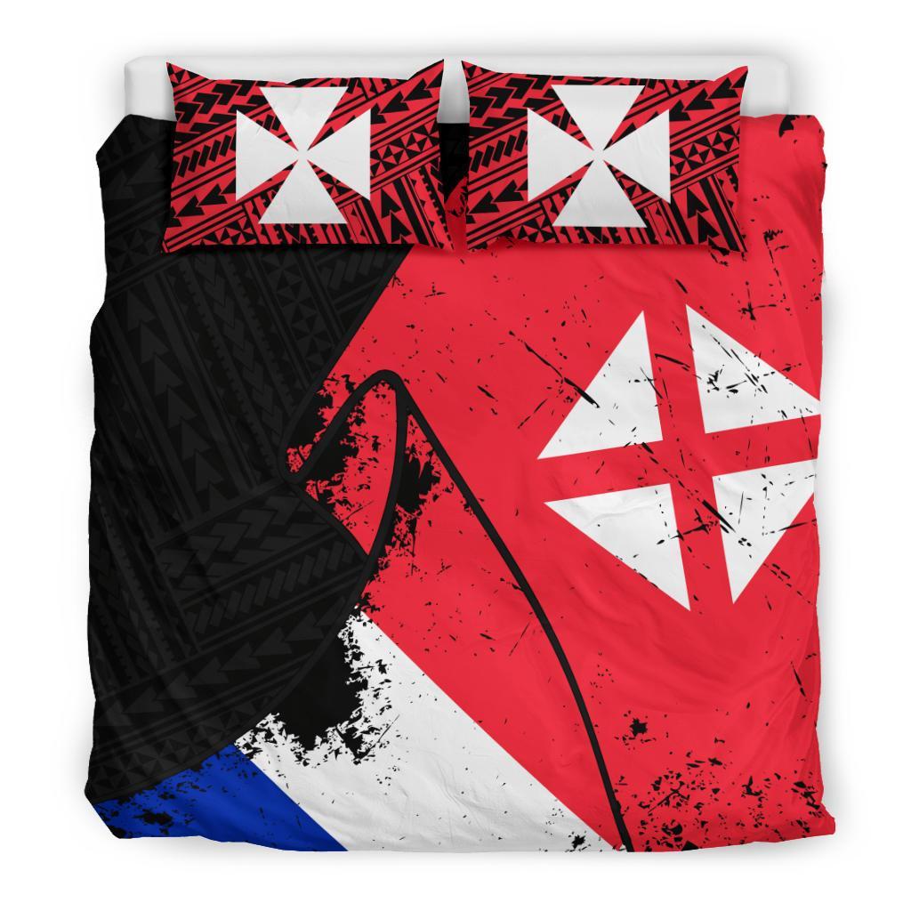 Wallis And Futuna Duvet Cover Set - Special Grunge Flag Black - Polynesian Pride