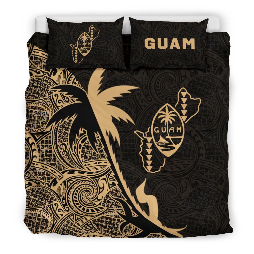 Guam Duvet Cover Set - Guam Coat Of Arms & Coconut Tree Gold Gold - Polynesian Pride