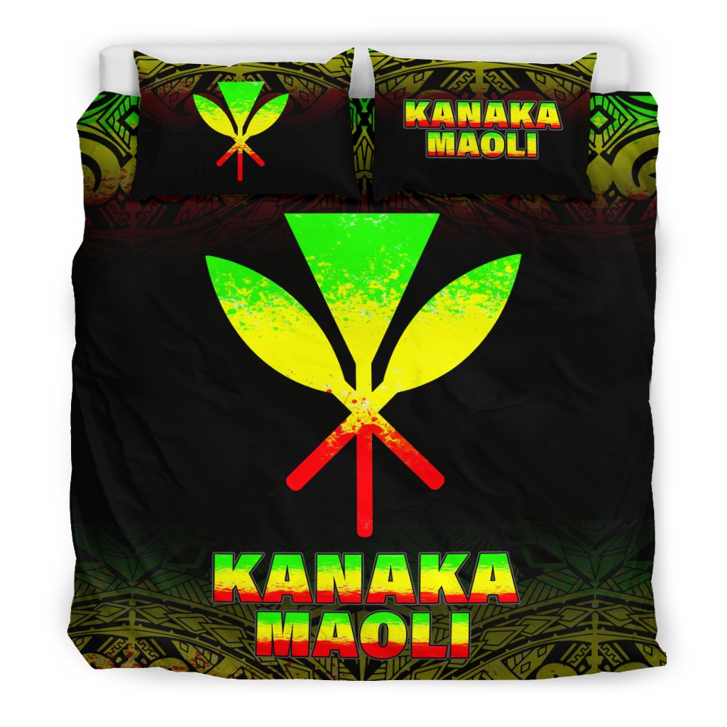 Kanaka Maoli Duvet Cover Set - Hawaii Reggae Fog Style Art - Polynesian Pride