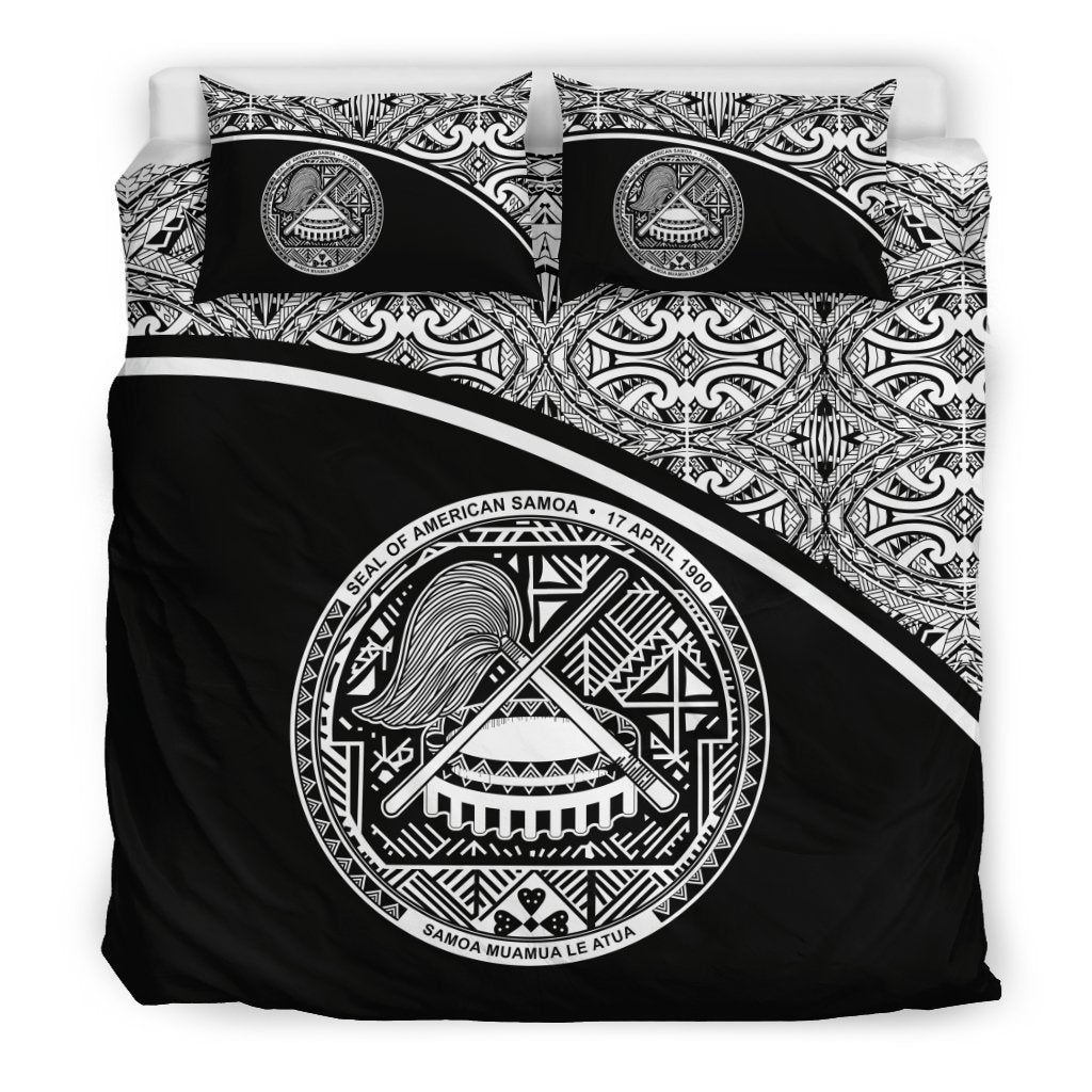 American Samoa Duvet Cover Set - Black Curve Style Black - Polynesian Pride