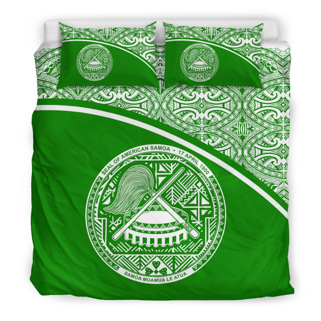 American Samoa Duvet Cover Set - Green Curve Style Green - Polynesian Pride